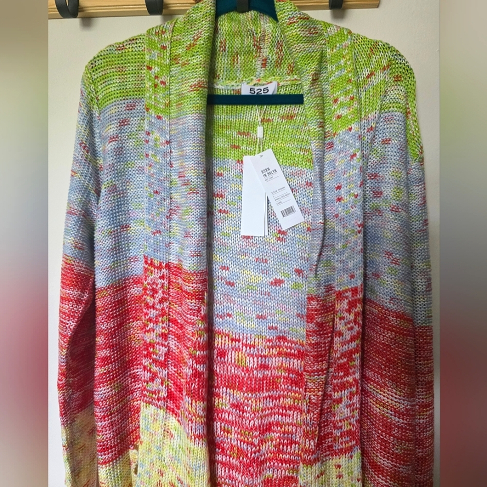 525 America Fringe Long Colorful Belted Knit‎ Cardigan Sz Small - Picture 3 of 9